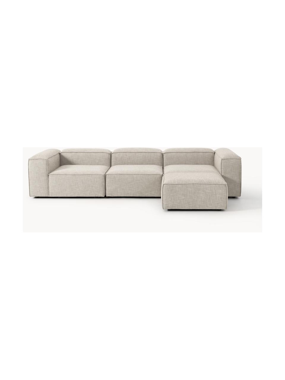 Modulares Sofa Lennon (4-Sitzer) aus Leinen-Mix mit Hocker (links/rechts), Bezug: 50 % Viskose, 25 % Leinen, Gestell: Fichtenholz, Sperrholz, m, Leinen-Mix Grau, B 329 x T 207 cm