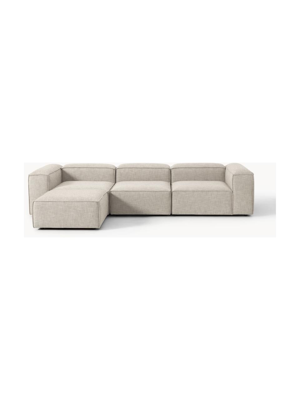 Modulares Sofa Lennon (4-Sitzer) aus Leinen-Mix mit Hocker (links/rechts), Bezug: 50 % Viskose, 25 % Leinen, Gestell: Fichtenholz, Sperrholz, m, Leinen-Mix Grau, B 329 x T 207 cm