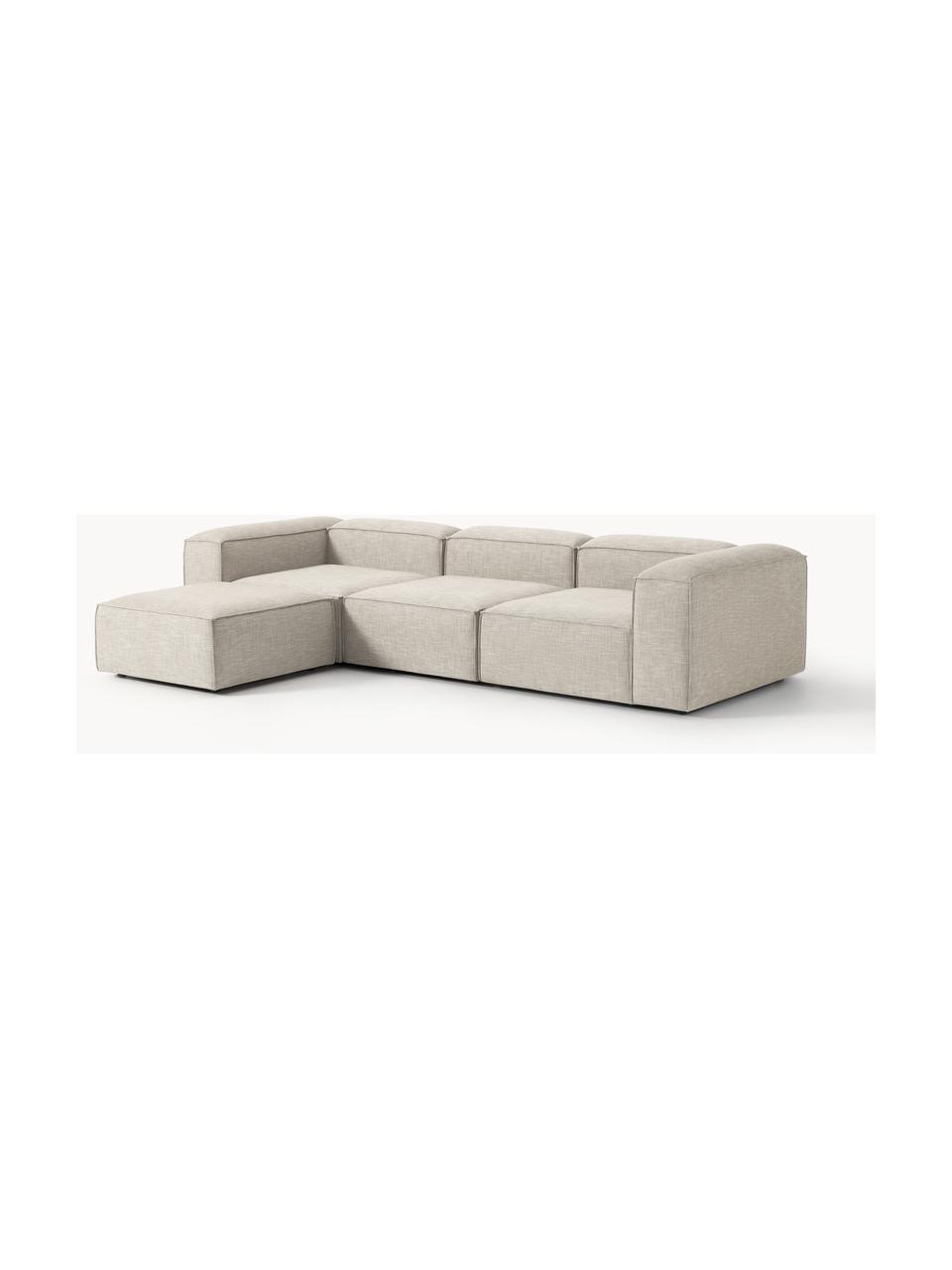 Modulares Sofa Lennon (4-Sitzer) aus Leinen-Mix mit Hocker (links/rechts), Bezug: 50 % Viskose, 25 % Leinen, Gestell: Fichtenholz, Sperrholz, m, Leinen-Mix Grau, B 329 x T 207 cm