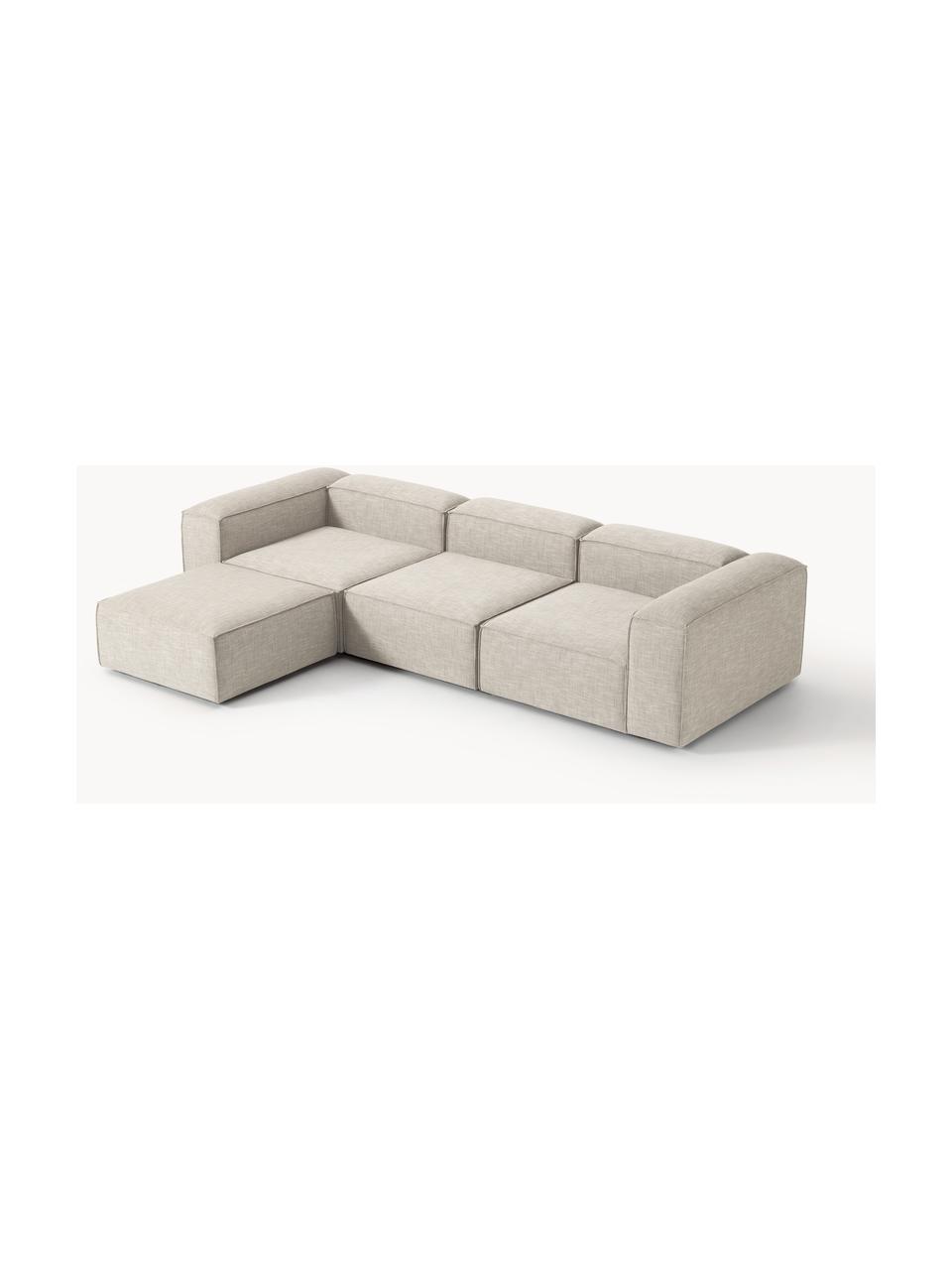 Modulares Sofa Lennon (4-Sitzer) aus Leinen-Mix mit Hocker (links/rechts), Bezug: 50 % Viskose, 25 % Leinen, Gestell: Fichtenholz, Sperrholz, m, Leinen-Mix Grau, B 329 x T 207 cm