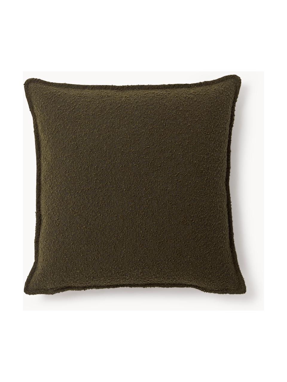 Coussin canapé en tissu bouclé Lennon, Bouclé vert olive, larg. 70 x long. 70 cm