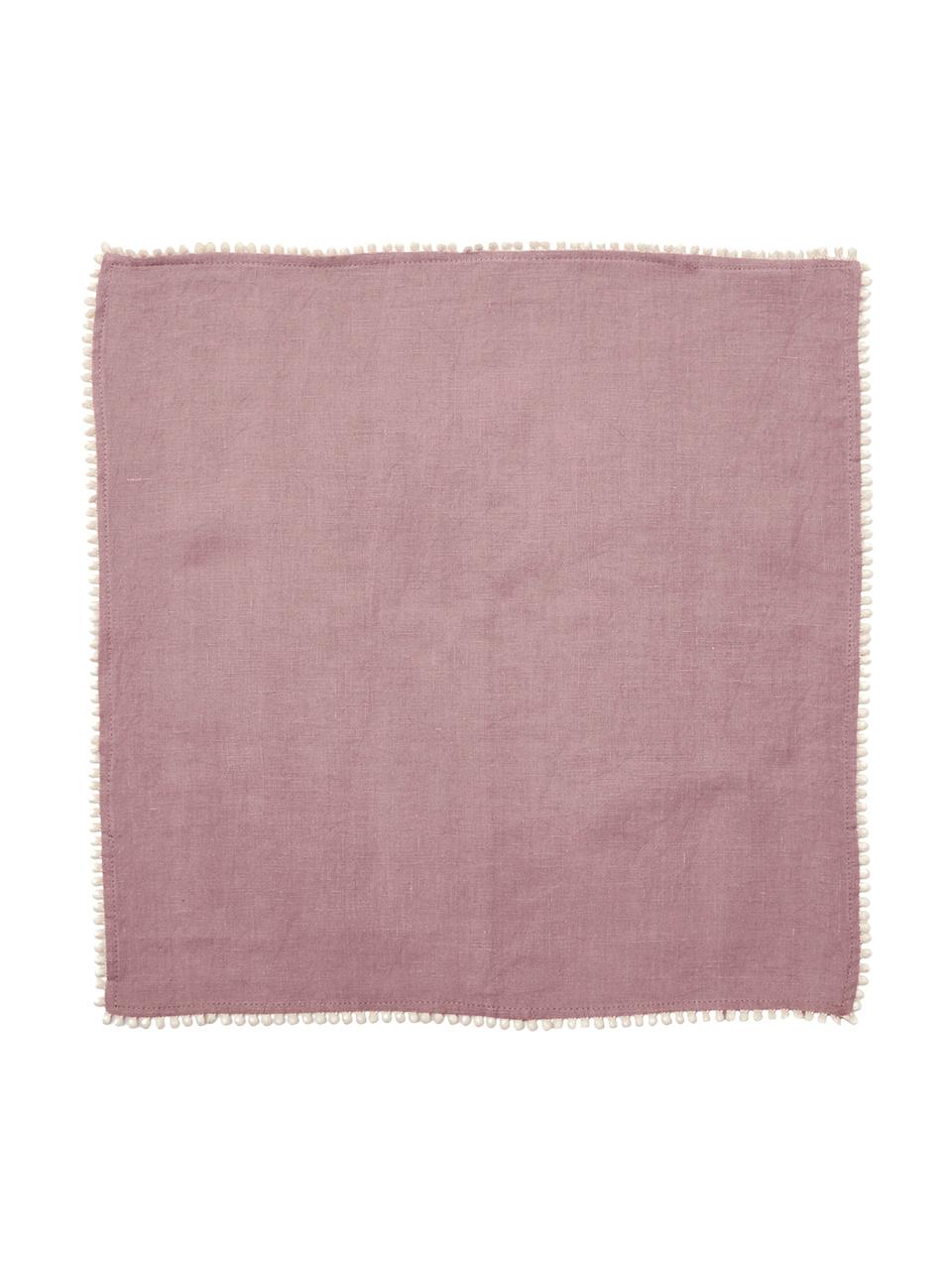 Tovagliolo in lino lavato Pom Pom 4 pz, Lino, Rosa cipria, Larg. 46 x Lung. 46 cm