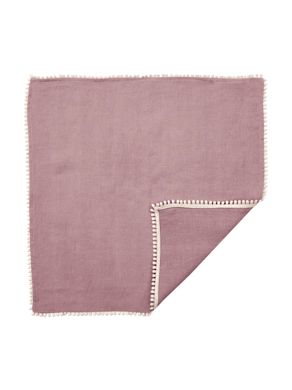 Servilletas de lino Pom Pom, 4 uds., Lino, Rosa palo, An 46 x L 46 cm