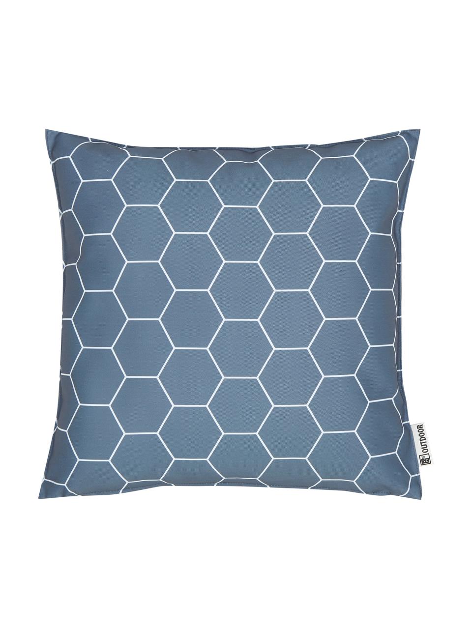 Gemustertes Outdoor-Kissen Honeycomb, 100% Polyester, Dunkelgrau, Weiss, B 47 x L 47 cm