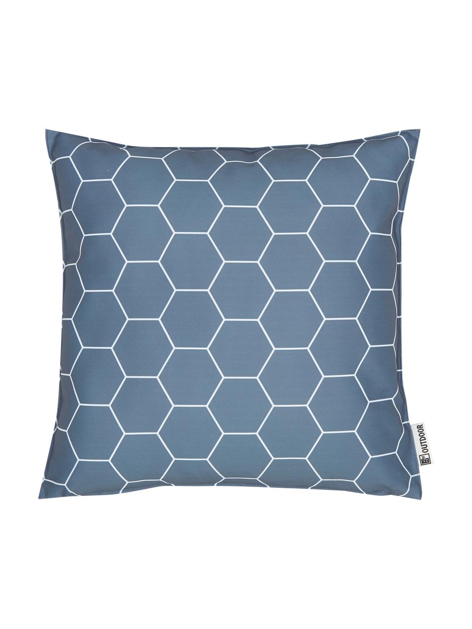 Outdoor kussen met patroon Honeycomb, 100% polyester, Donkergrijs, wit, B 47 x L 47 cm