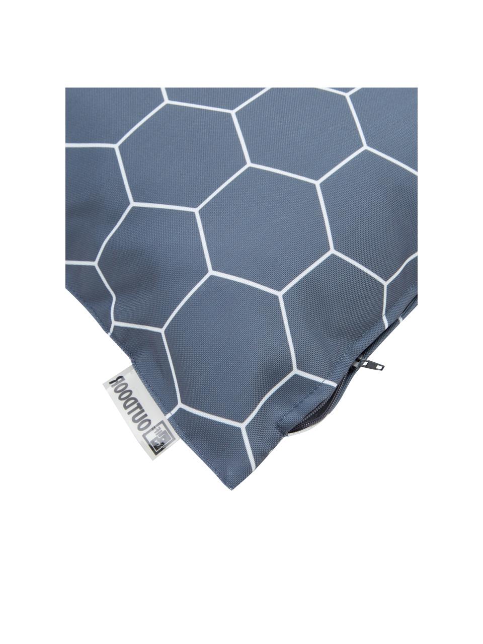 Cuscino fantasia da esterno Honeycomb, 100% poliestere, Grigio scuro, bianco, Larg. 47 x Lung. 47 cm