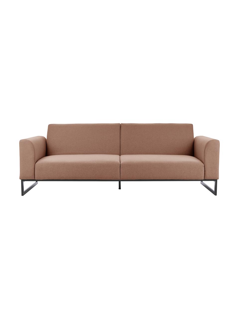 Sofa rozkładana Josephine (3-osobowa), Tapicerka: 100% poliester Dzięki tka, Stelaż: lite drewno sosnowe, skle, Nogi: metal, Brązowa tkanina, S 238 x G 85 cm