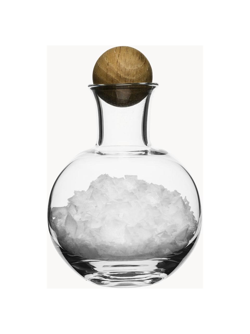 Mundgeblasene Gewürzflaschen Eden mit Holzdeckel, 2er-Set, Flasche: Mundgeblasenes Glas, Verschluss: Eichenholz, Transparent, Dunkles Holz, Ø 10 x H 10 cm