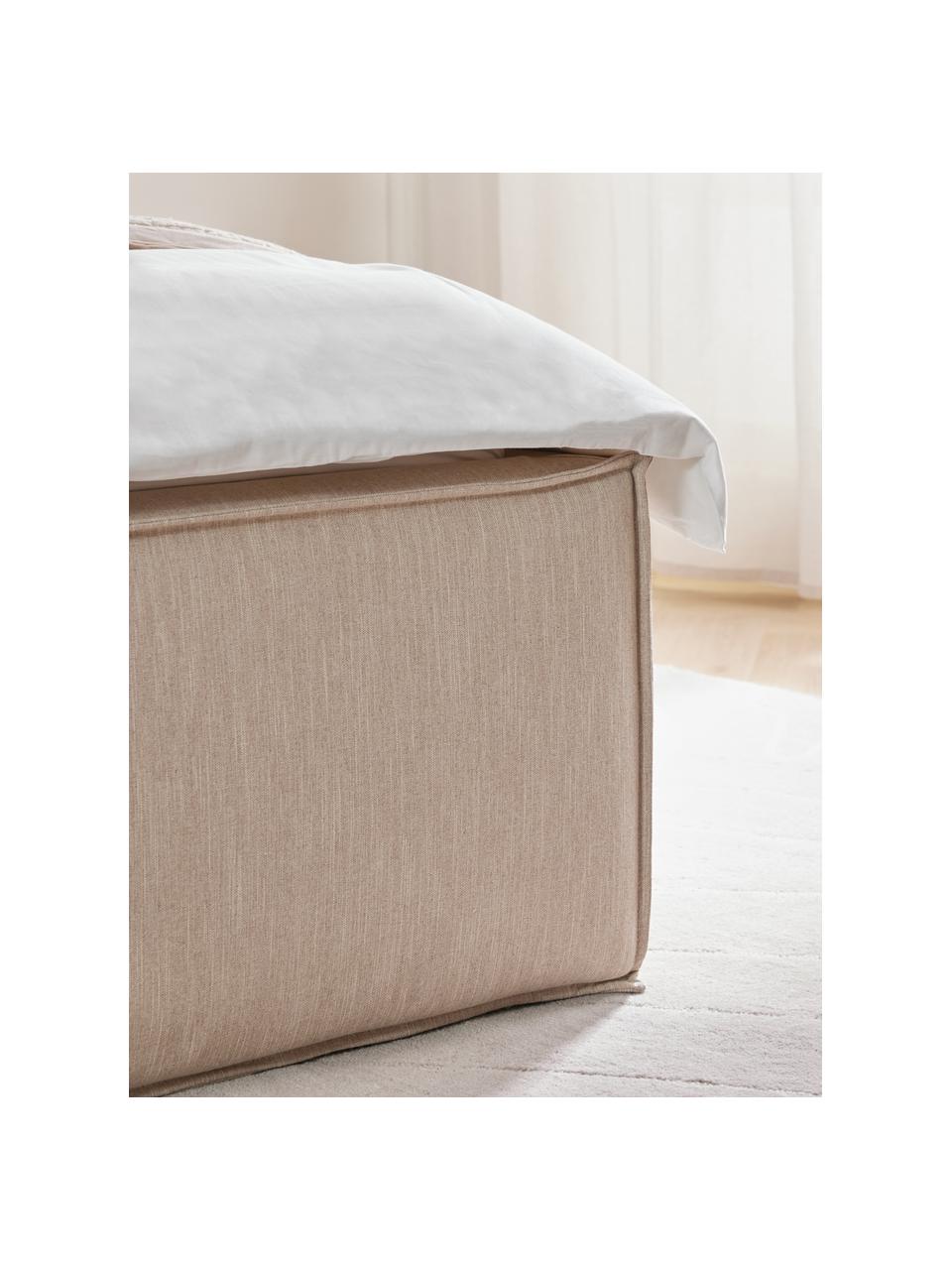 Cama tapizada Dream, Tapizado: poliéster (texturizado) A, Estructura: madera de pino maciza con, Tejido beige oscuro, An 200 x L 200 cm