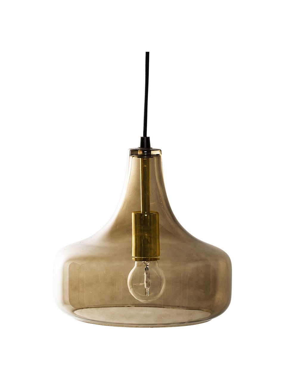 Kleine hanglamp Yuser van gekleurd glas, Lampenkap: glas, Decoratie: gecoat metaal, Bruin, transparant, Ø 26  x H 23 cm