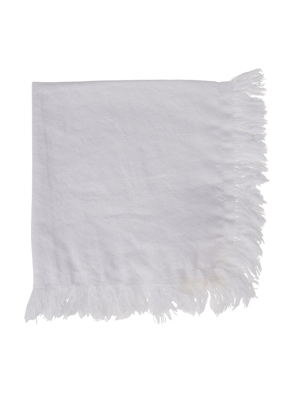 Baumwoll-Servietten Nalia in Weiß mit Fransen, 2 Stück, 100% Baumwolle, Weiß, B 35 x L 35 cm