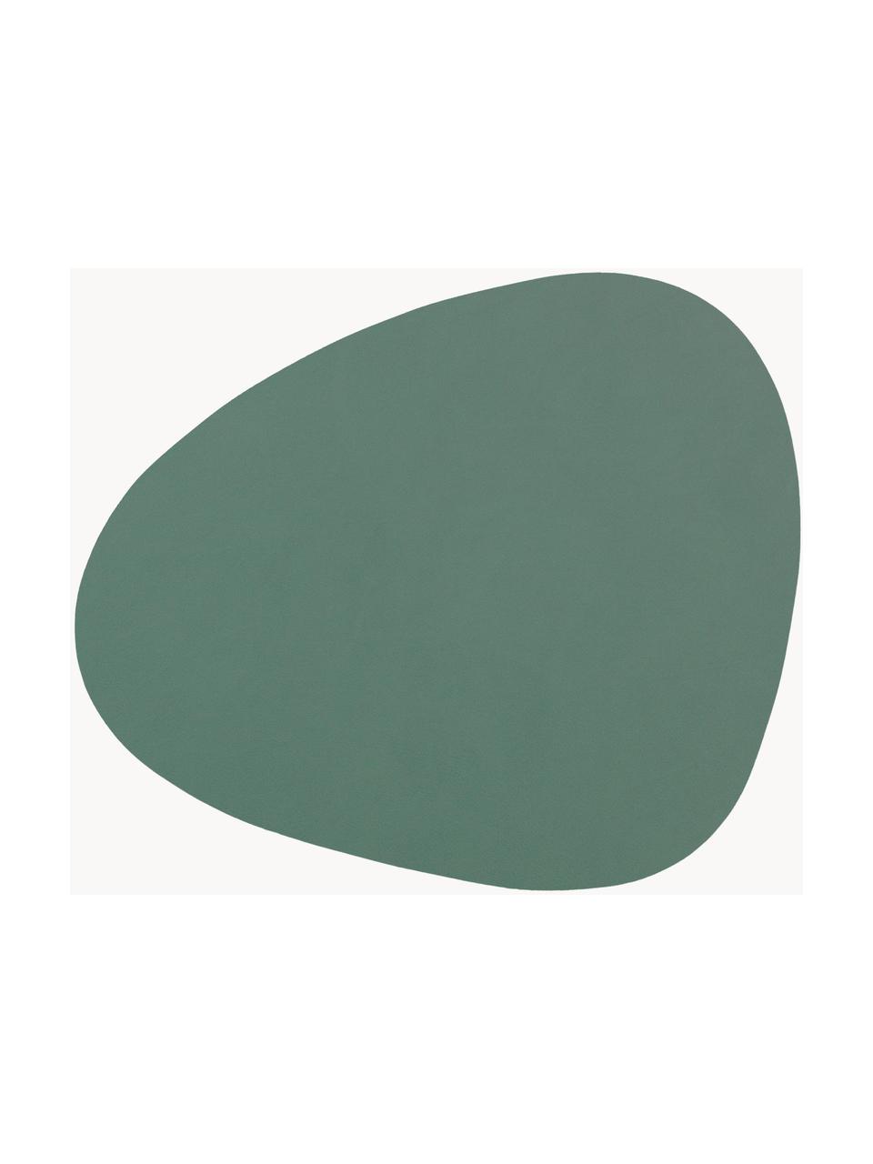 Asymmetrische leren placemats Curve, 4 stuks, Leer, rubber, Groen, B 11 x L 13 cm