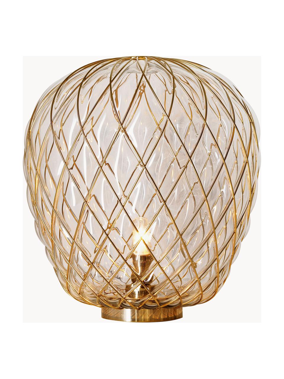 Grosse Tischlampe Pinecone, handgefertigt, Lampenschirm: Glas, Metall, galvanisier, Transparent, Goldfarben, Ø 50 x H 52 cm