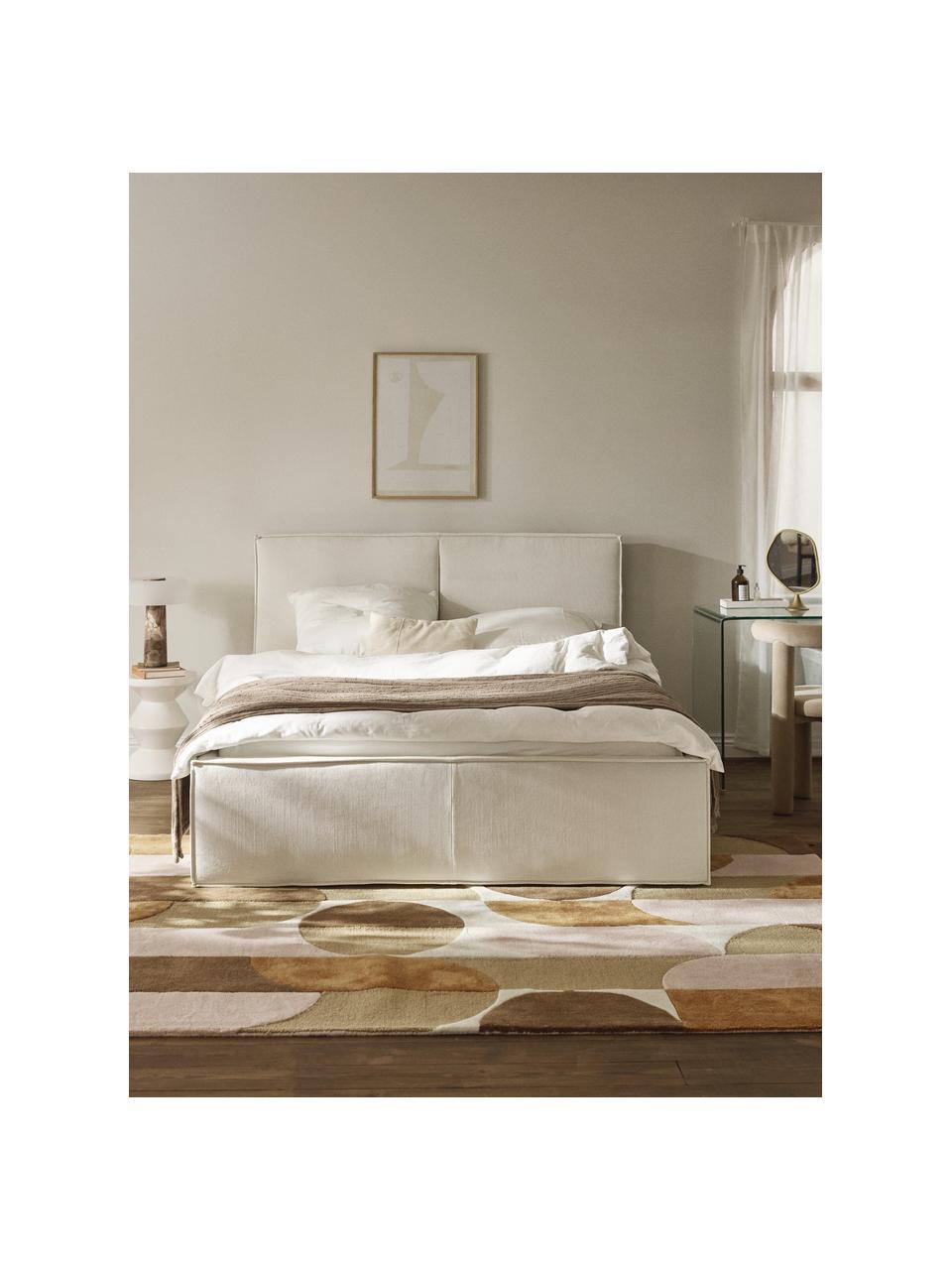 Cama tapizada de pana con espacio de almacenaje Dream, Tapizado: pana (92% poliéster, 8% p, Cuerpo: madera de abeto, aglomera, Patas: madera de abedul Este pro, Pana blanco Off White, An 140 x L 200 cm