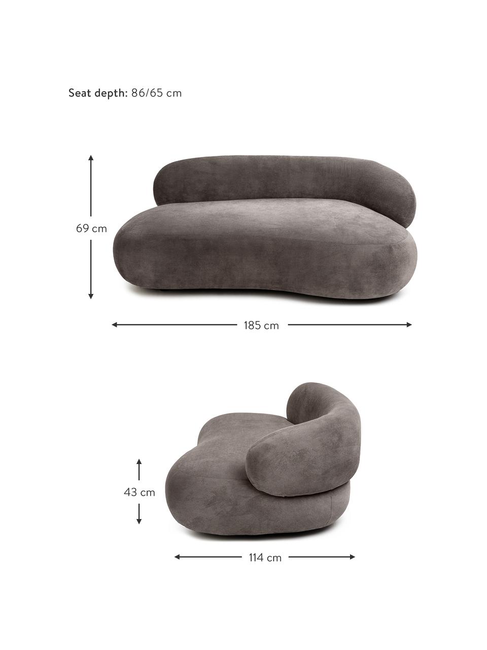 Sofa w kształcie nerki Alba (2-osobowa), Tapicerka: 97% poliester, 3% nylon D, Stelaż: lite drewno świerkowe z c, Nogi: tworzywo sztuczne, Szara tkanina, S 185 x G 114 cm, oparcie lewostronne