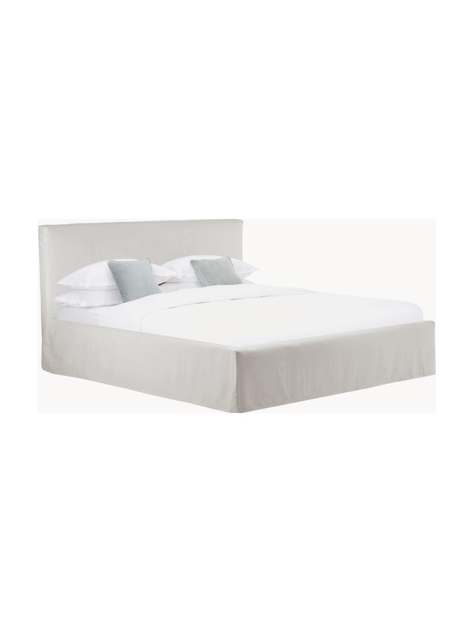 Gestoffeerd bed Feather met opbergruimte, Bekleding: polyester (gestructureerd, Frame: massief grenenhout, FSC-g, Geweven stof greige, B 200 x L 200 cm