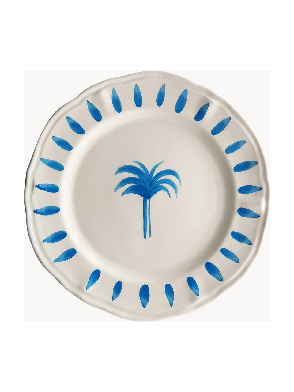 Assiette à soupe peinte à la main The Palms, Céramique, Blanc, bleu, Ø 27 cm