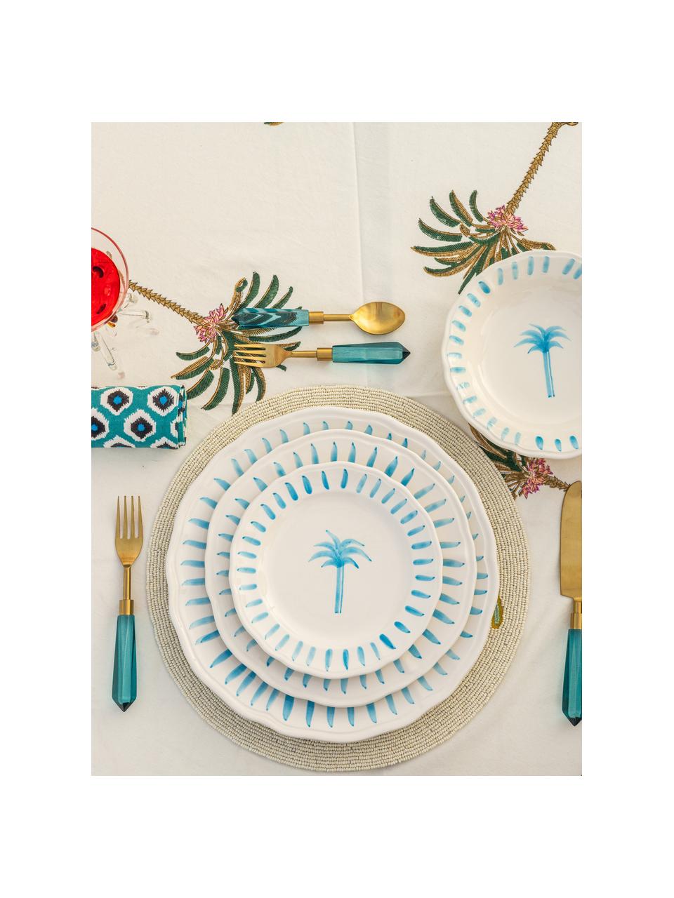 Plato llano pintado a mano The Palms, Cerámica, Blanco, azul, Ø 27 cm