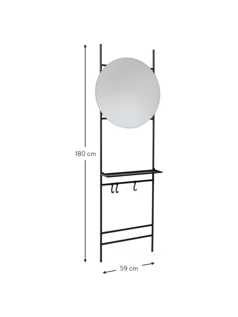 Kapstok Nucleos met spiegel, Frame: gepoedercoat staal, Zwart, B 59 x H 180 cm