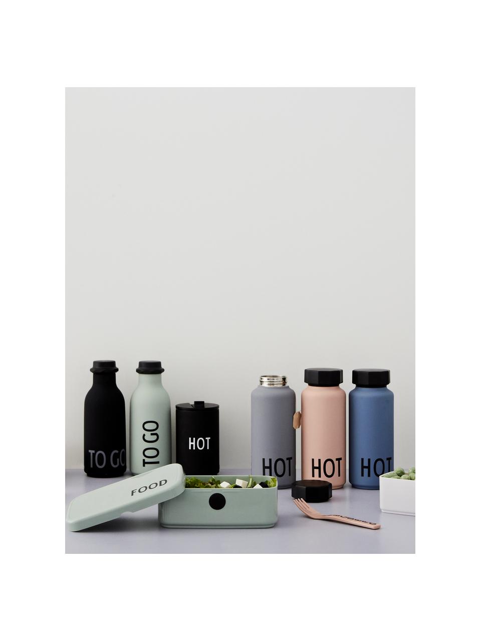 Design koffie-to-go beker Favourite HOT in zwart met opschrift, Gecoat edelstaal, Zwart, wit, Ø 8 x H 13 cm, 350 ml