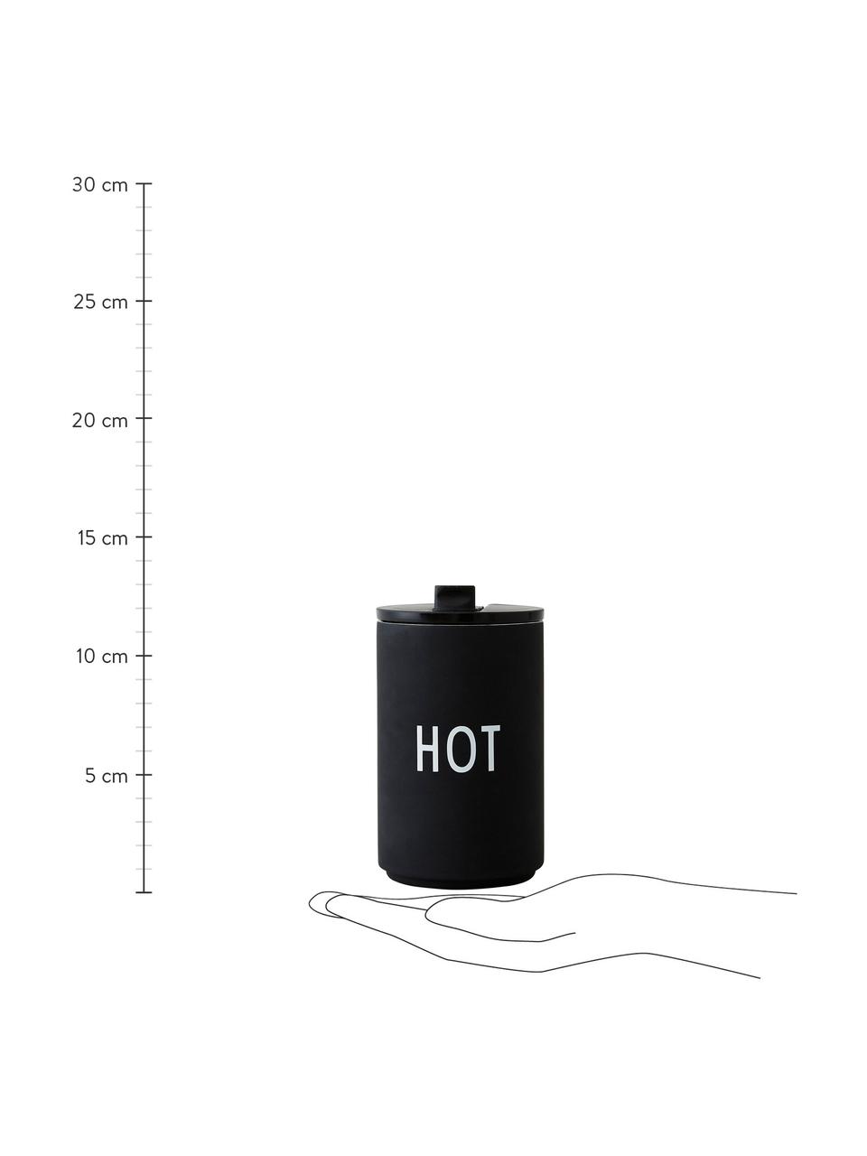 Designový cestovní hrnek s nápisem Favourite HOT, Potažená nerezová ocel, Černá, bílá, Ø 8 x V 13 cm, 350 ml