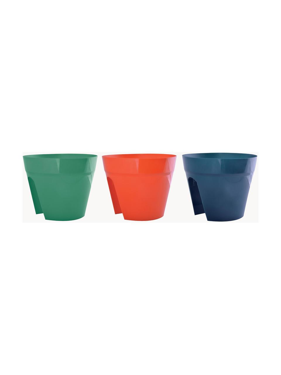 Grote plantenpottenset voor balustrade Diana, 3-delig, Kunststof, Groen, oranje, blauw, Ø 30 x H 24 cm