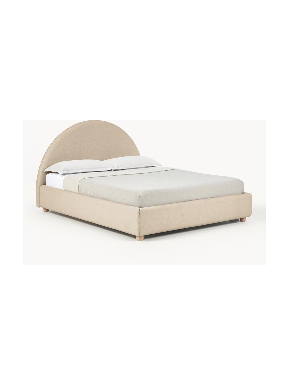 Gestoffeerd bed Ebba met opbergruimte, Bekleding: 100% polypropyleen Met 23, Frame: massief grenenhout en pla, Poten: massief grenenhout, FSC-g, Geweven stof beige, B 140 x L 200 cm