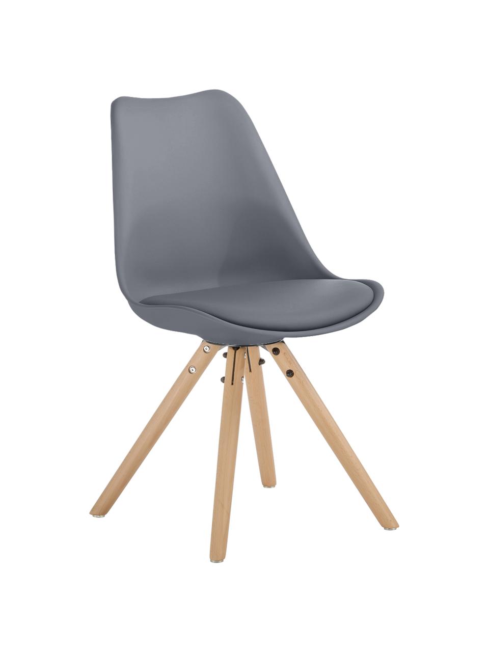 Sillas con asiento de cuero sintético Max, 2 uds., Asiento: cuero sintético (poliuret, Asiento: plástico, Patas: madera de haya, Gris oscuro, An 46 x F 54 cm