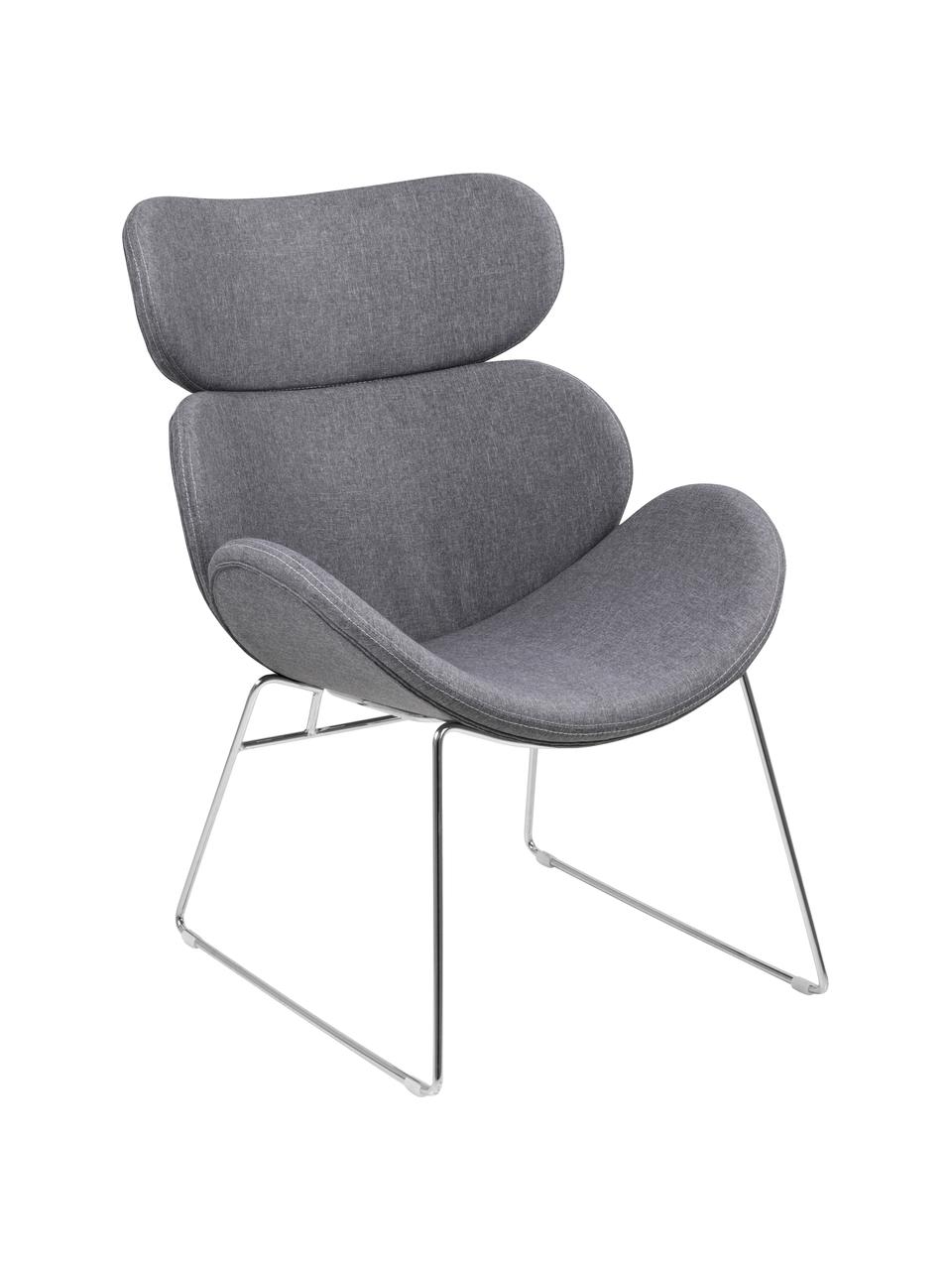 Fauteuil lounge moderne Cazar, Gris clair, chrome