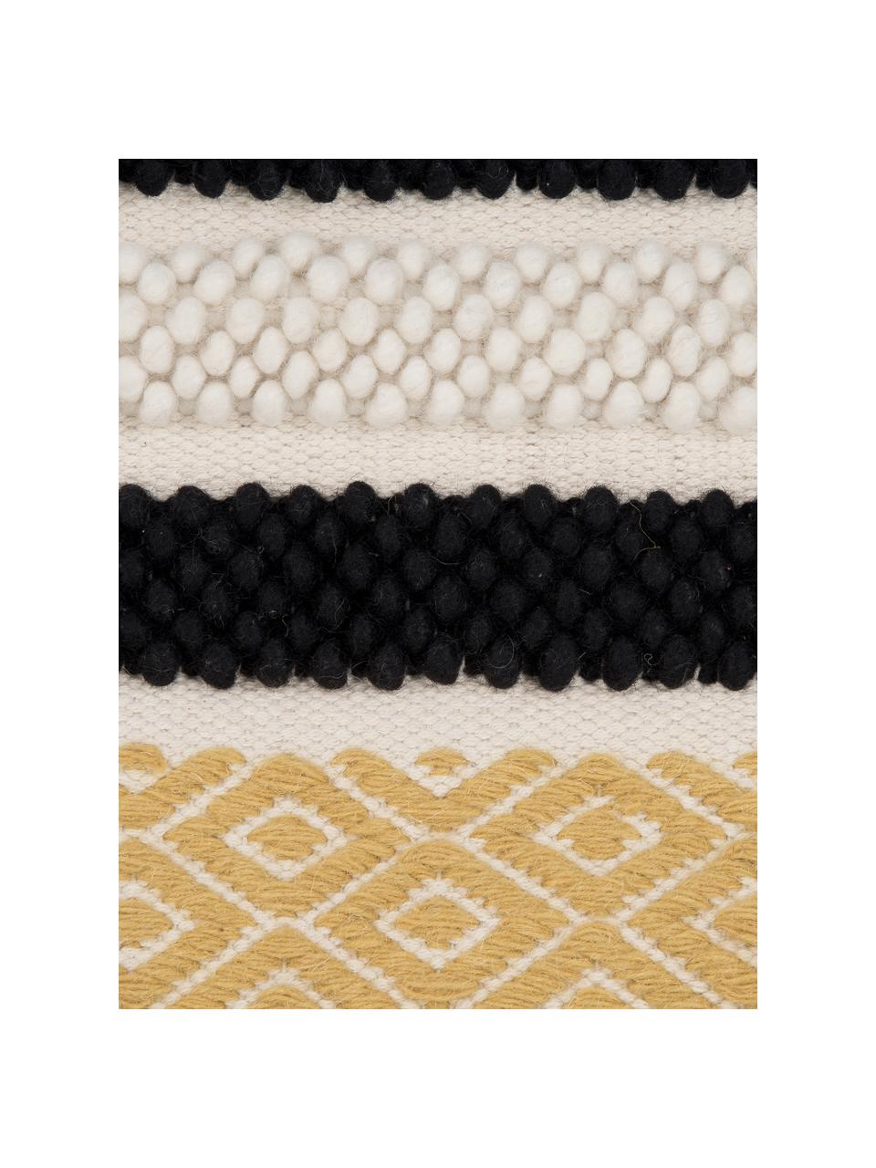 Funda de cojín Takala, estilo boho, 80% algodón, 20% poliéster, Blanco crema, negro, amarillo, An 45 x L 45 cm