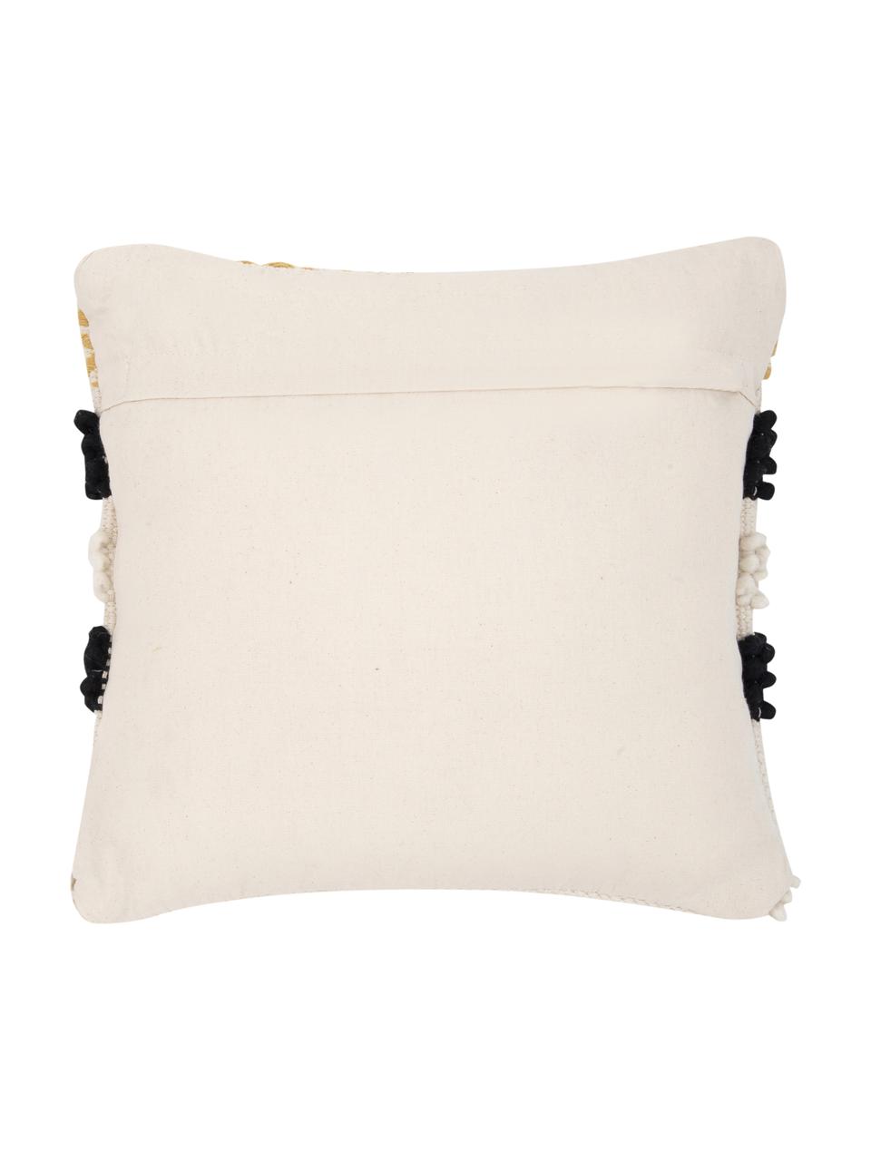 Housse de coussin 45x45 bohème Takala, 80 % coton, 20 % polyester, Blanc crème, noir, jaune, larg. 45 x long. 45 cm