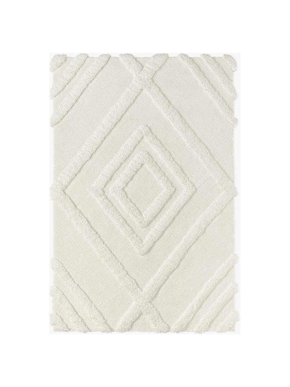 Alfombra de pelo largo texturizada Magda, Parte superior: 100% poliéster con certif, Reverso: 55% poliéster, 45% algodó, Blanco crema, An 160 x L 230 cm (Tamaño M)