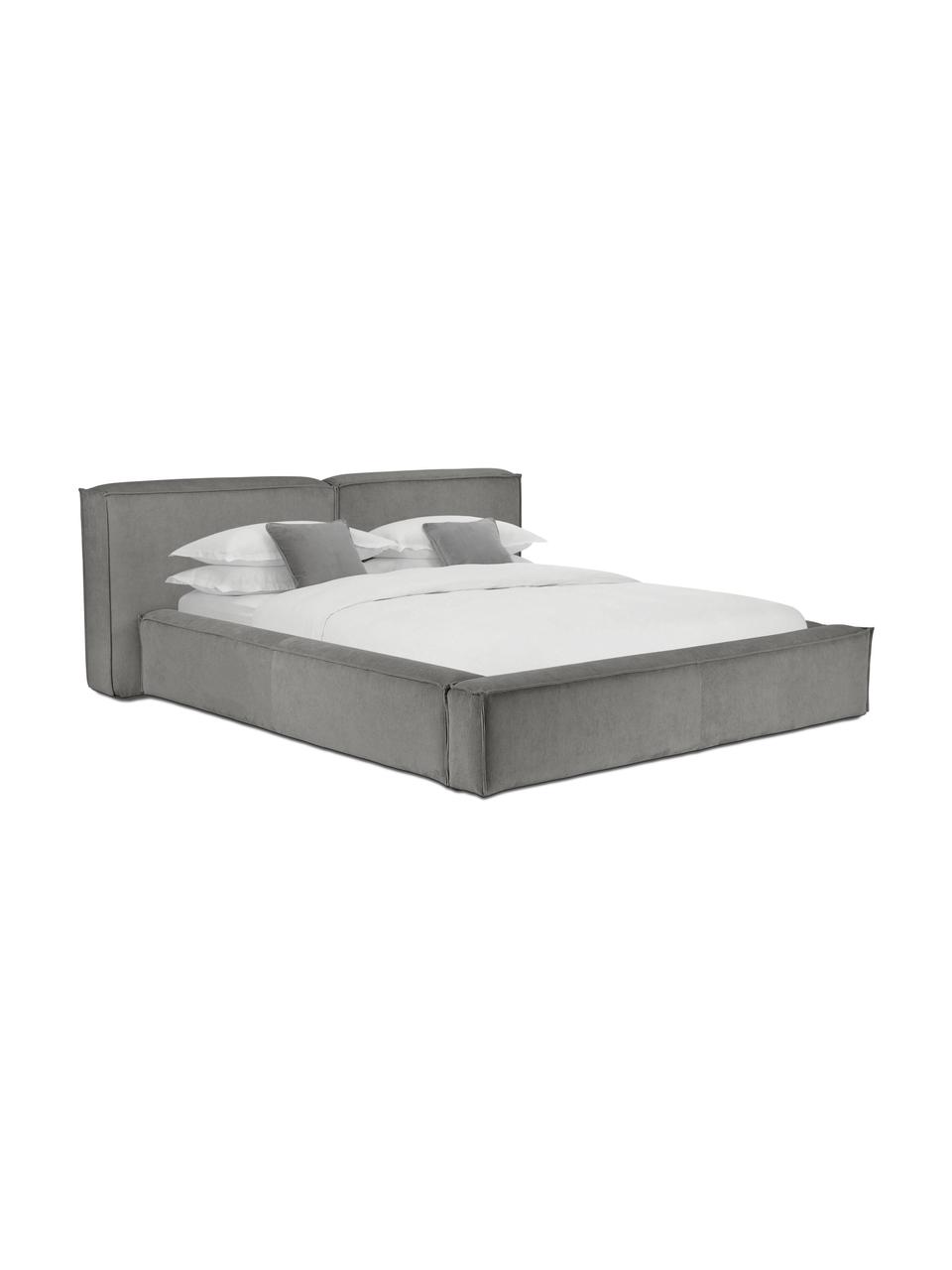 Letto imbottito in velluto a coste Lennon, Rivestimento: velluto a coste (98% poli, Struttura: legno di pino massiccio c, Piedini: legno certificato FSC, pl, Velluto a coste grigio, Larg. 140 x Lung. 200 cm