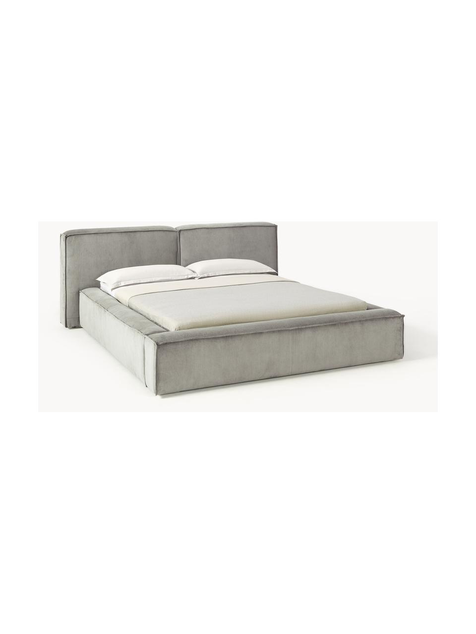 Cama tapizada en pana Lennon, Tapizado: pana (98% poliéster, 2% p, Estructura: madera de pino maciza, ma, Patas: madera, plástico Este pro, Pana gris, An 208 x L 243 cm (colchón 140 x 200 cm)