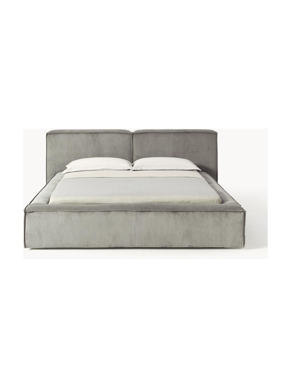 Gestoffeerd bed Lennon van corduroy, Bekleding: corduroy (98% polyester, , Frame: massief grenenhout, multi, Poten: hout, kunststof Dit produ, Corduroy grijs, B 208 x L 243 cm (ligvlak 140 x 200 cm)