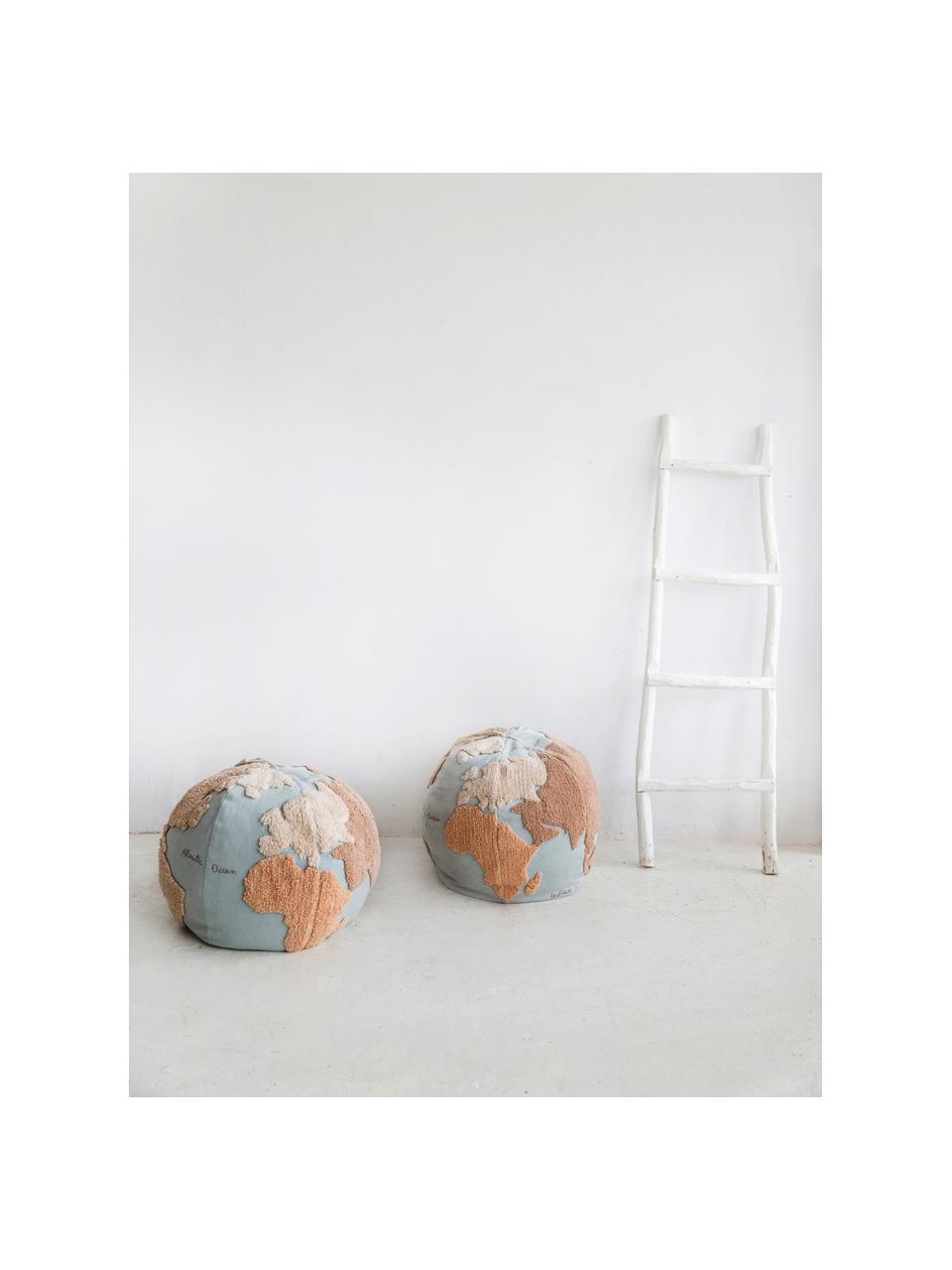 Ręcznie wykonany puf dla dzieci World Map, Tapicerka: 97% bawełna, 3% włókna sy, Jasny niebieski, odcienie beżowego, złamana biel, Ø 50 x W 45 cm