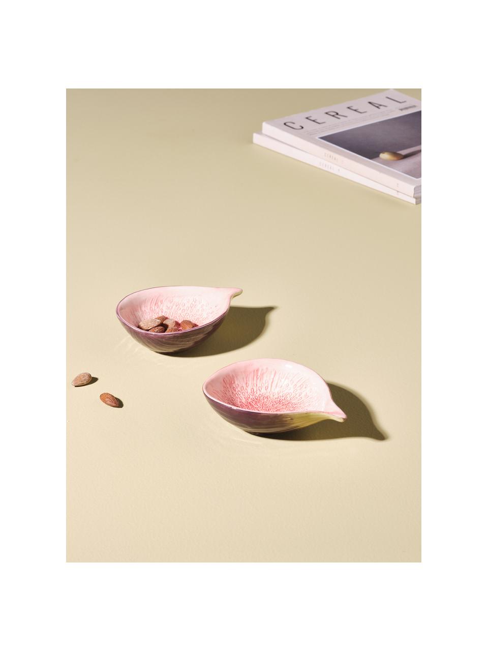 Dipschalen Fig in vijg vorm, 2 stuks, Porselein (dolomiet), Roze, lila, B 13 cm x H 4 cm