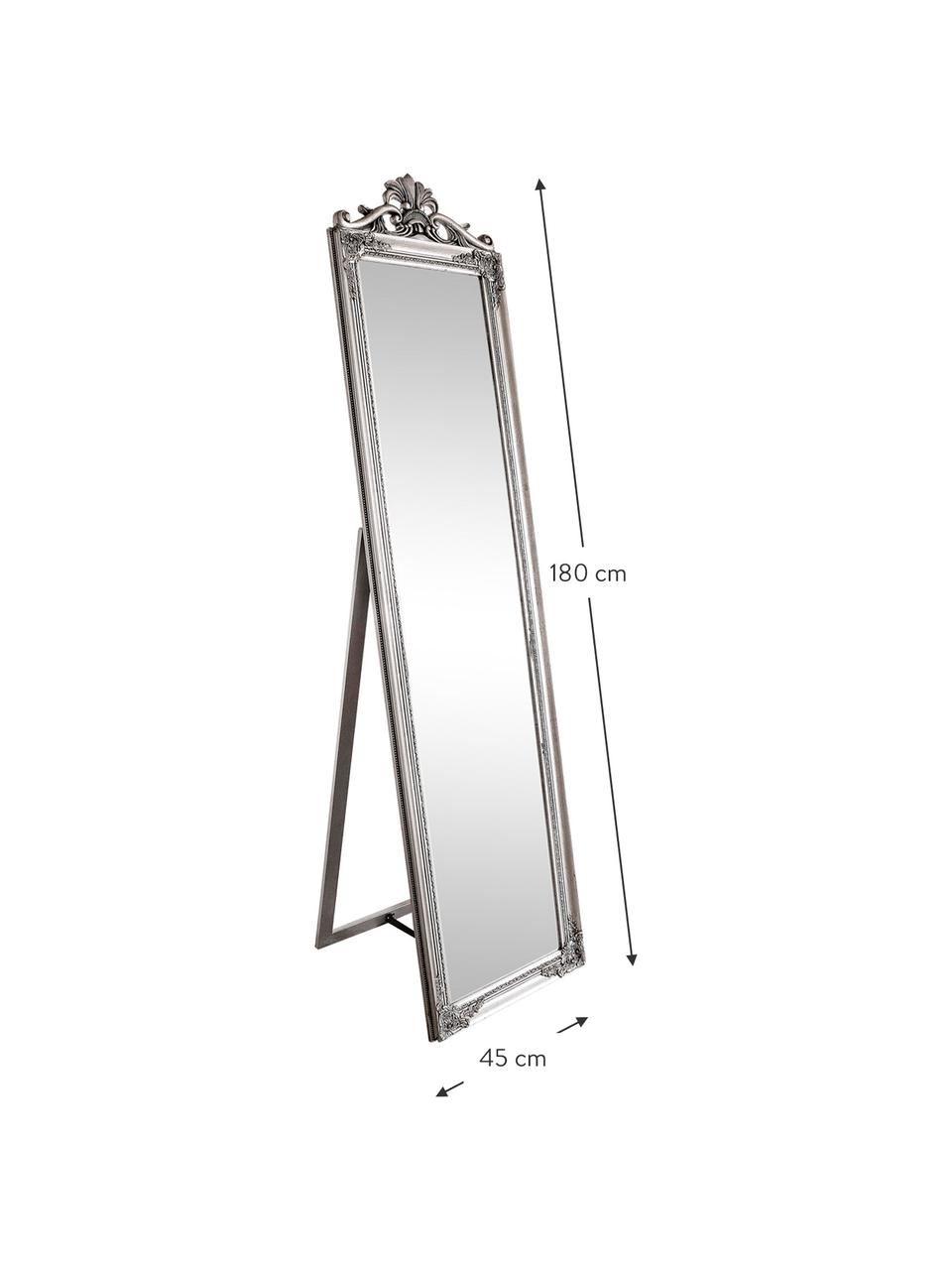 Stojící zrcadlo se stříbrným dřevěným rámem Miro, Stříbrná, Š 45 cm, V 180 cm
