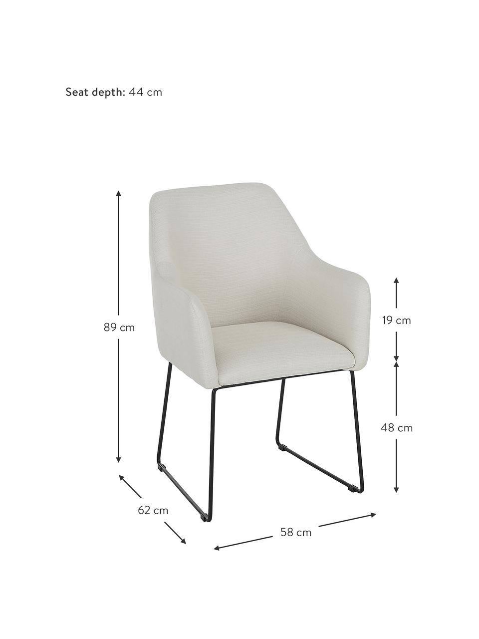 Armstoel Isla in crèmewit, Bekleding: polyester, Poten: gepoedercoat metaal, Geweven stof crèmewit, zwart, B 58 x D 62 cm
