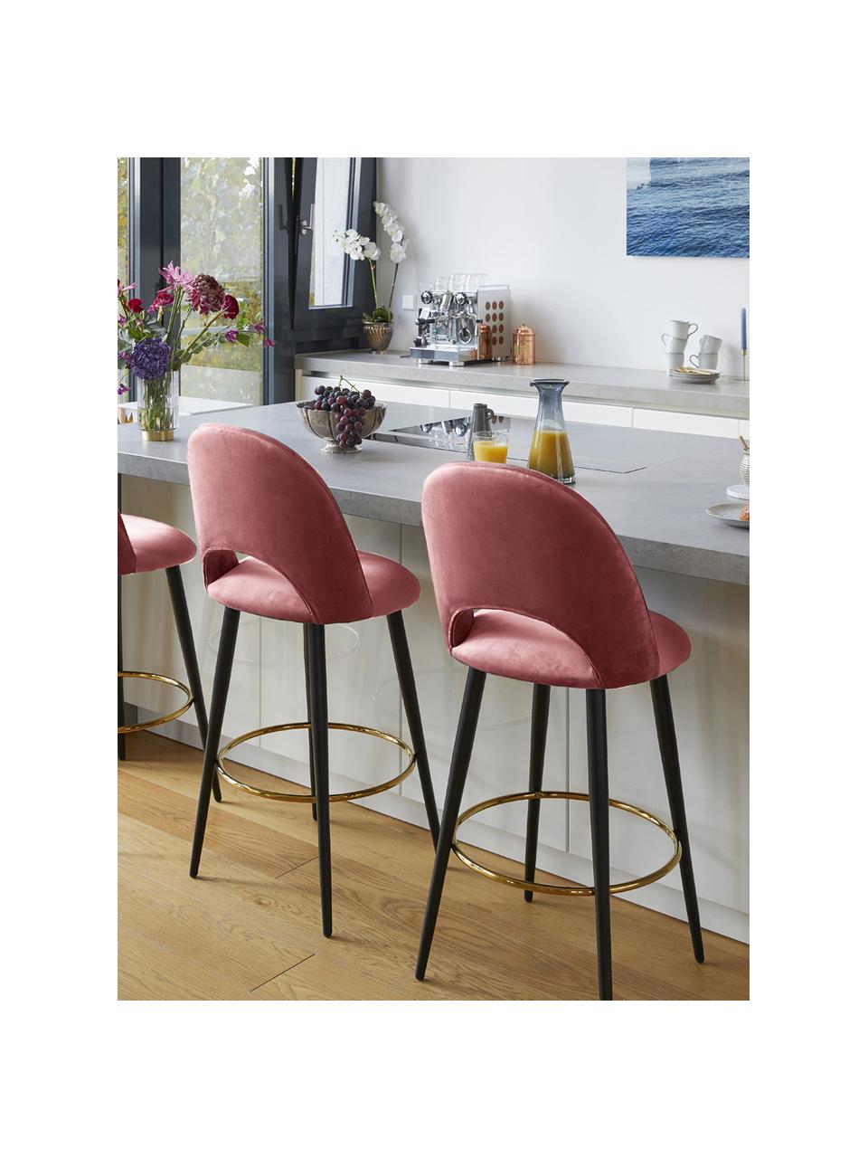 Krzesło barowe z aksamitu Rachel, Tapicerka: aksamit (wysokiej jakości, Nogi: metal malowany proszkowo, Aksamitny brudny różowy, S 48 x W 110 cm