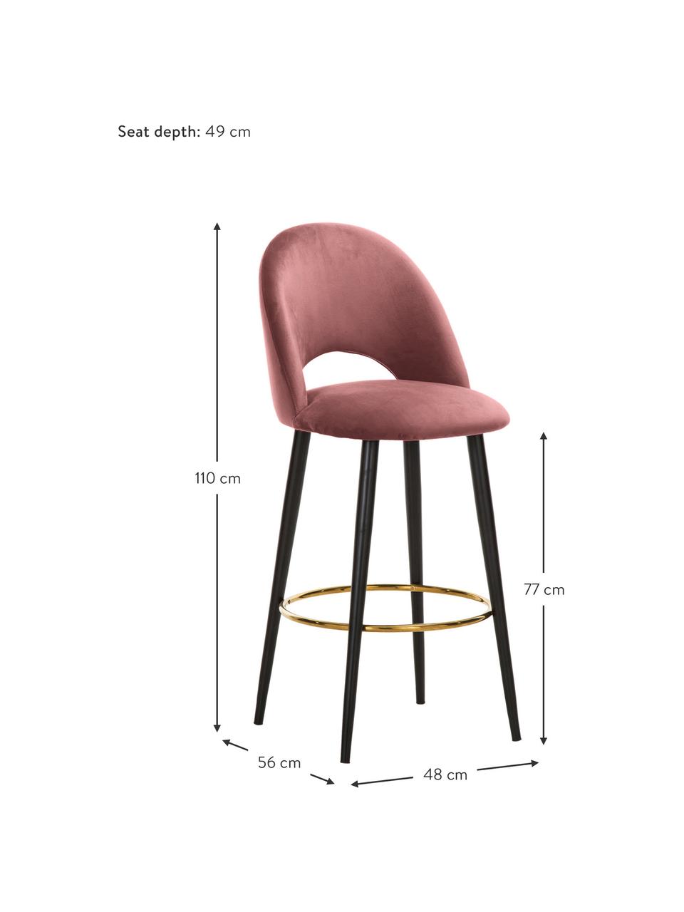 Zamatová barová stolička Rachel, Zamatová staroružová, Š 48 x V 110 cm