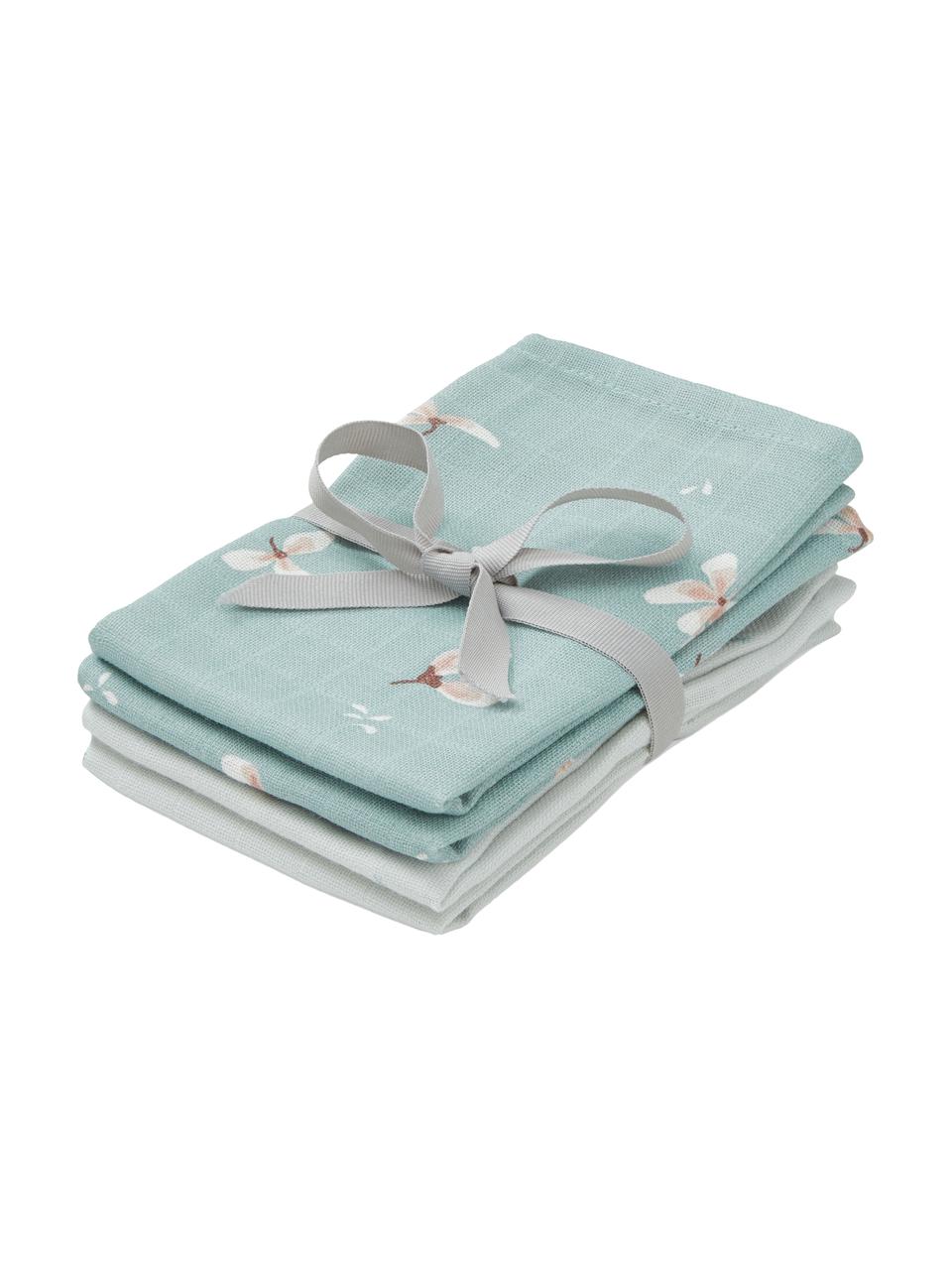 Set de toallitas de tela de algodón ecológico Wildflower, 4 pzas., 100% algodón ecológico, Azul claro, crema, gris, rosa, An 30 x L 30 cm