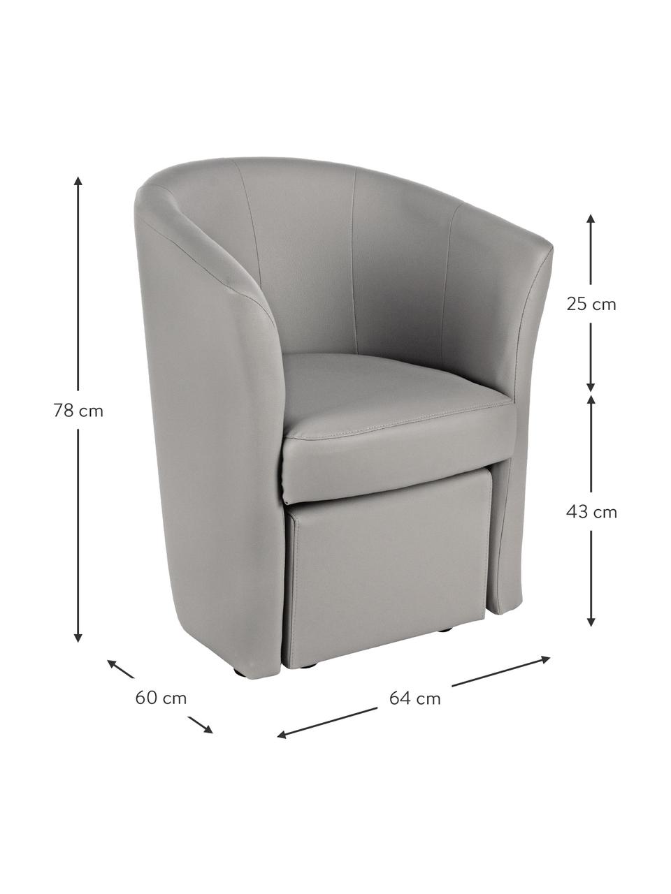 Poltrona in similpelle con poggiapiedi Rita, Rivestimento: similpelle (94% PVC, 6% p, Struttura: legno di pino, compensato, Grigio, Larg. 64 x Prof. 60 cm