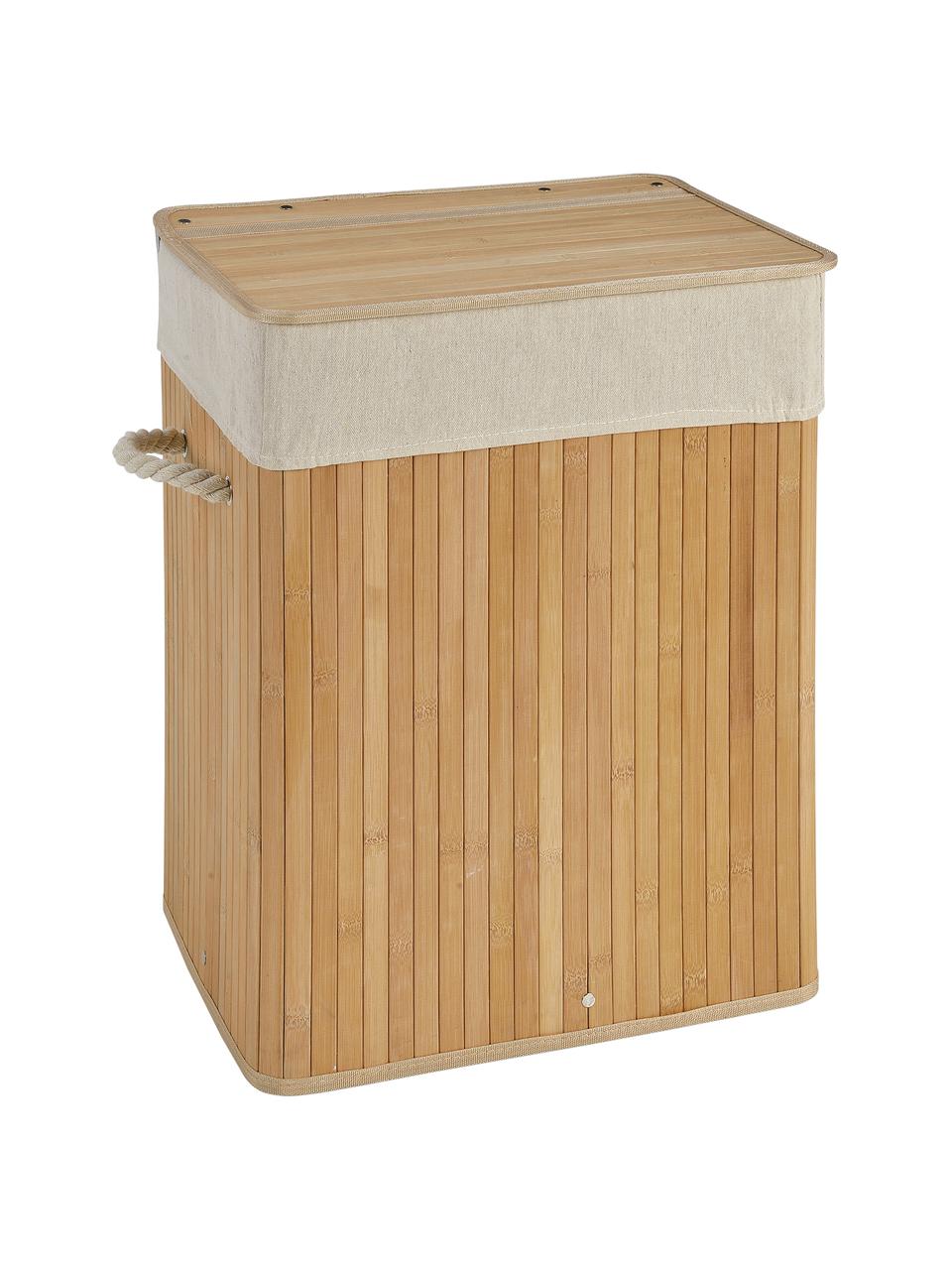 Cesta de lavandería Brimsdown, Cesta: madera de bambú, Bolsa: 70% yute, 30% algodón, Marrón, An 41 x Al 50 cm