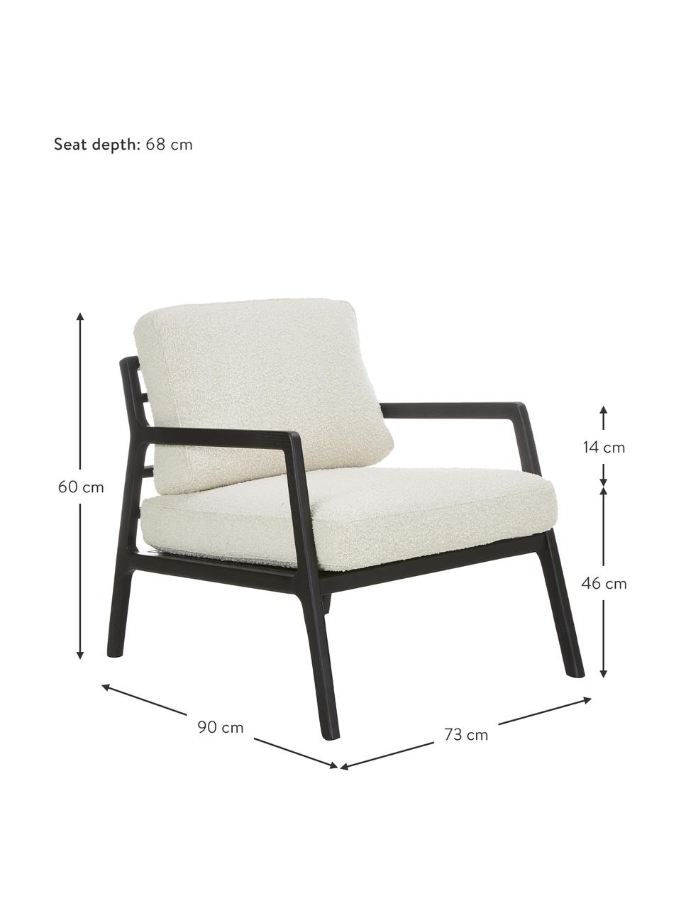 Poltrona in tessuto bouclé e legno di quercia Becky, Rivestimento: 54% poliestere, 54% acril, Struttura: legno massiccio di querci, Bouclé beige, legno di quercia, nero verniciato, Larg. 73 x Alt. 71 cm