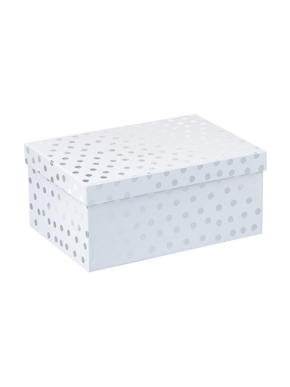 Set de cajas regalo Dots, 4 pzas., Cartón, Blanco, plateado, Set de diferentes tamaños