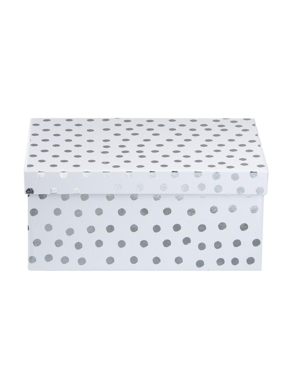 Set de cajas regalo Dots, 4 pzas., Cartón, Blanco, plateado, Set de diferentes tamaños