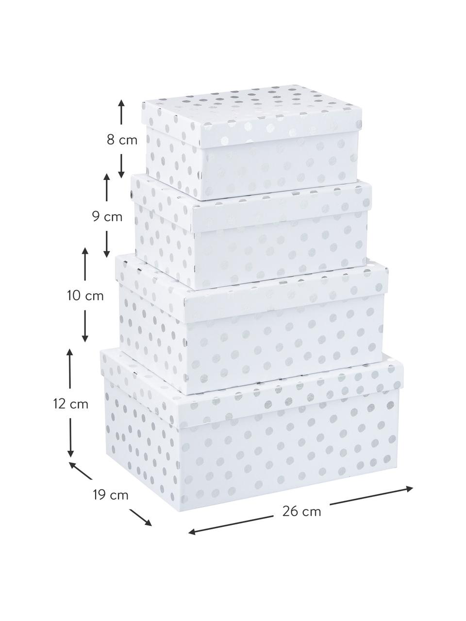 Geschenkdozenset Dots, 4-delig, Karton, Wit, zilverkleurig, Set met verschillende formaten
