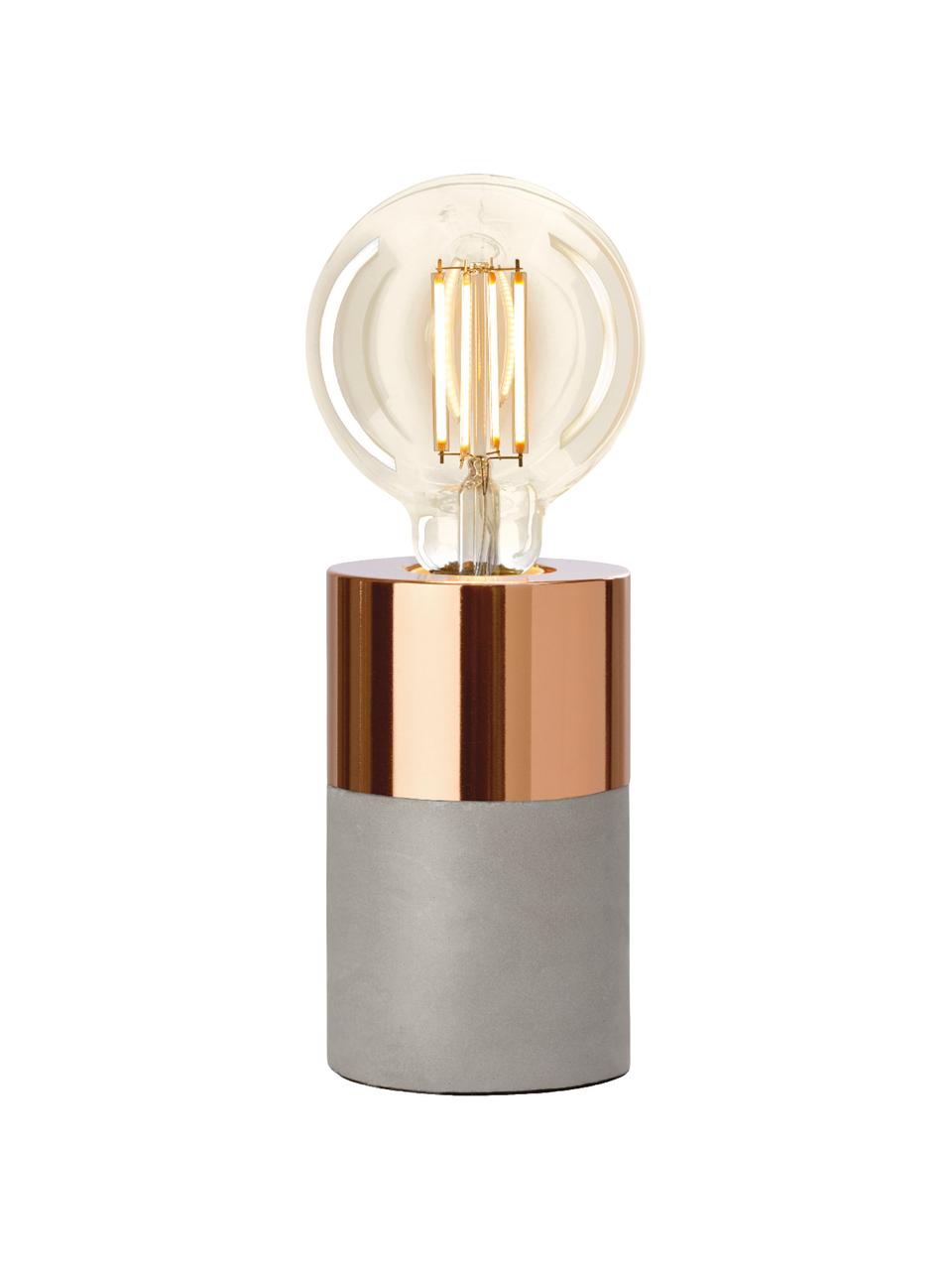 Petite lampe ampoule nue à poser en béton Athen, Gris, cuivre