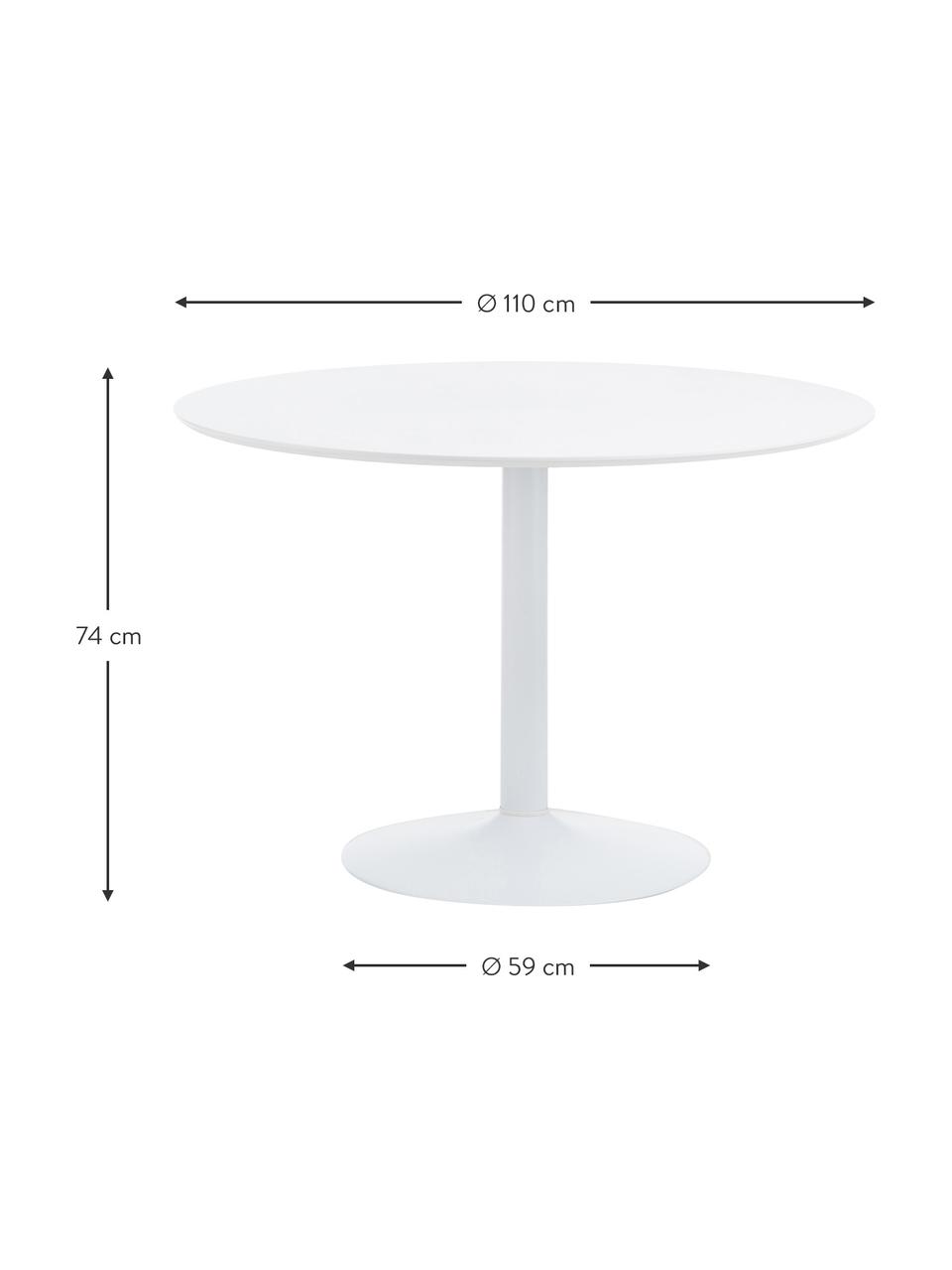 Tavolo rotondo bianco Mallorca, Ø 110 cm, Piano d'appoggio: pannello di fibra a media, Bianco, Ø 110 x Alt. 74 cm